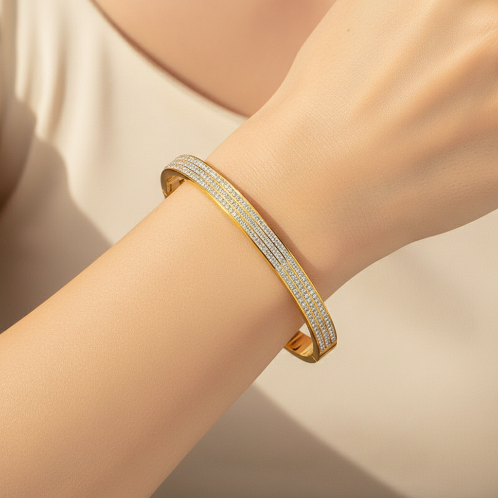 Gold Plated Triple Line Bracelet – American Diamond