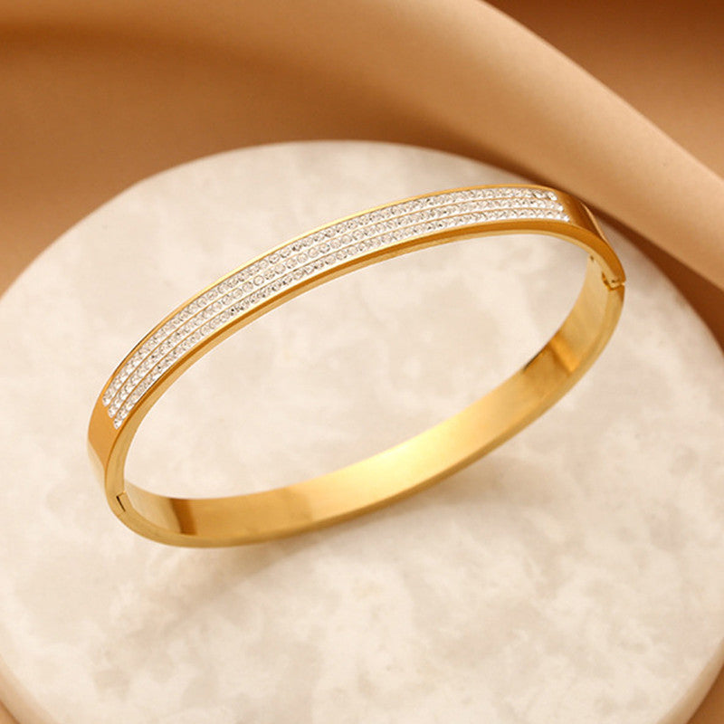 Gold Plated Triple Line Bracelet – American Diamond