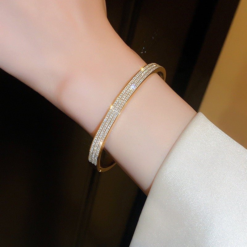 Gold Plated Triple Line Bracelet – American Diamond