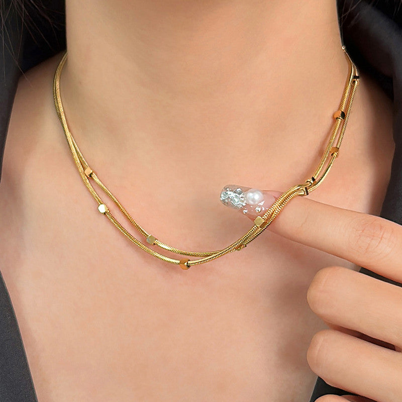 Gold Plated Geometric Dual Strand Necklace