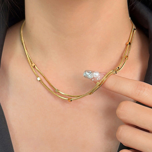 Gold Plated Geometric Dual Strand Necklace