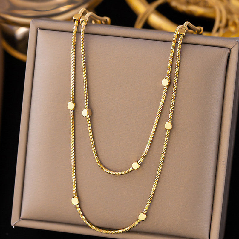 Gold Plated Geometric Dual Strand Necklace