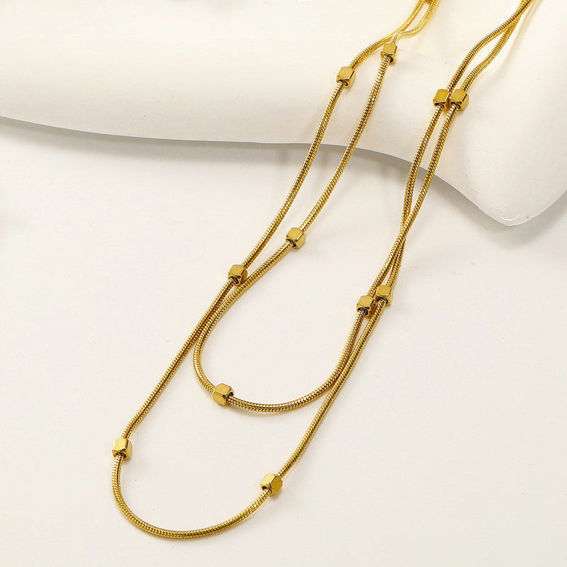 Gold Plated Geometric Dual Strand Necklace