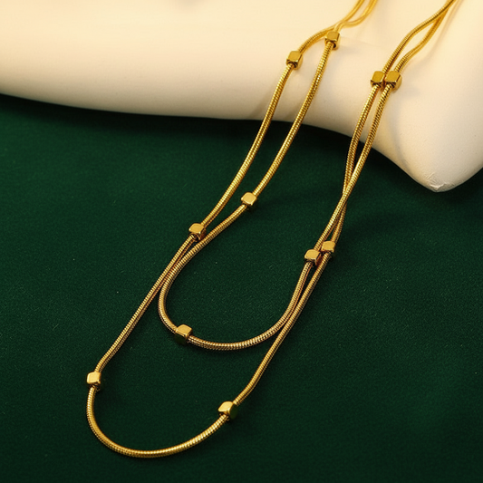 Gold Plated Geometric Dual Strand Necklace
