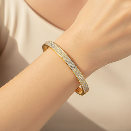 Gold Plated Triple Line Bracelet – American Diamond