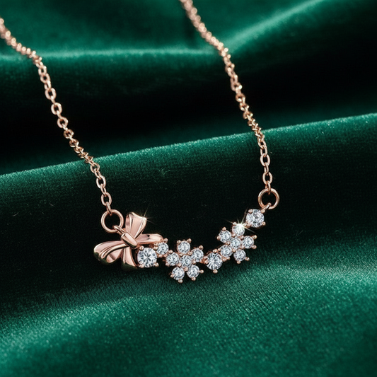 Rose Gold Plated Bow-Tie Pendant – American Diamond Studded