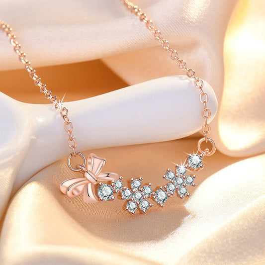 Rose Gold Plated Bow-Tie Pendant – American Diamond Studded